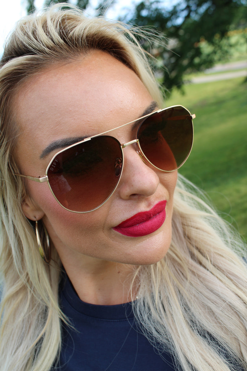 DIFF Gold Sunglasses for Women Lenox Aviator Sunglasses | Gold & Blue Gradient Polarized  main image 2