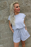 Places to Be Drawstring Romper | Gray