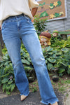 Petra High Rise Stretch Wide Leg Flare w/ Frayed Hem