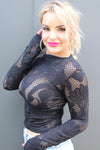 Knit Seamless Jacquard Mock Neck Long Sleeve Top | Black