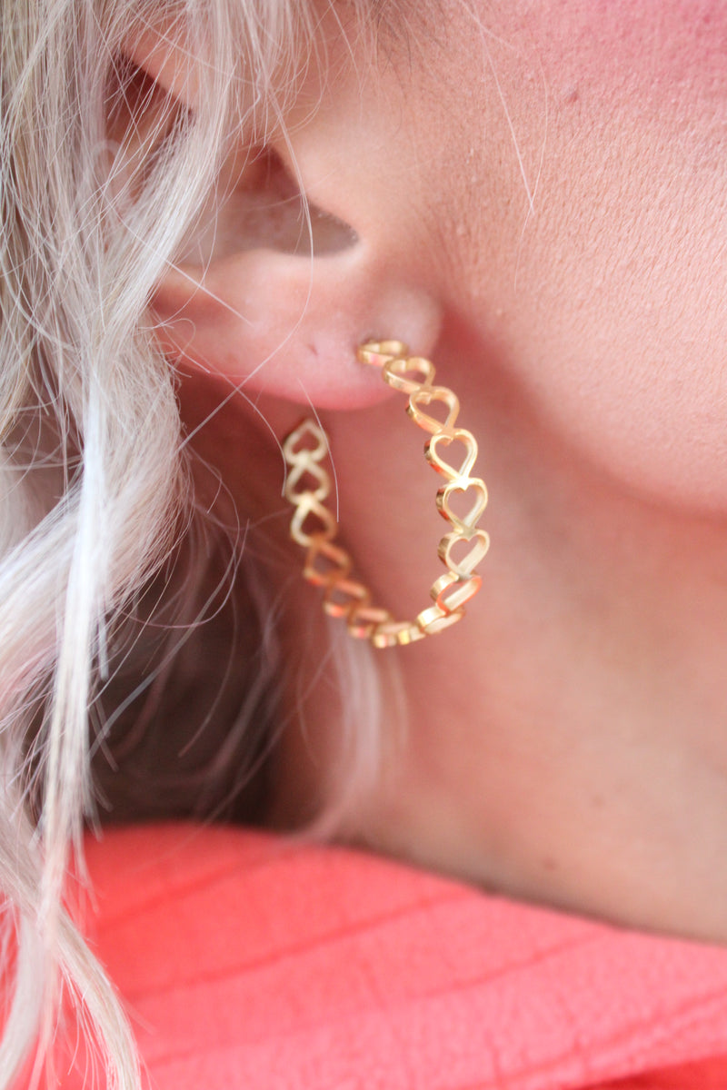 Linked Heart Hoop Earrings