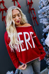 Merry Graphic Festive Holiday Sweater | Red