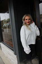 Eyelet Detailed Long Sleeve Sweater | Heather Cream