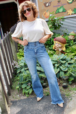 Petra High Rise Stretch Wide Leg Flare w/ Frayed Hem
