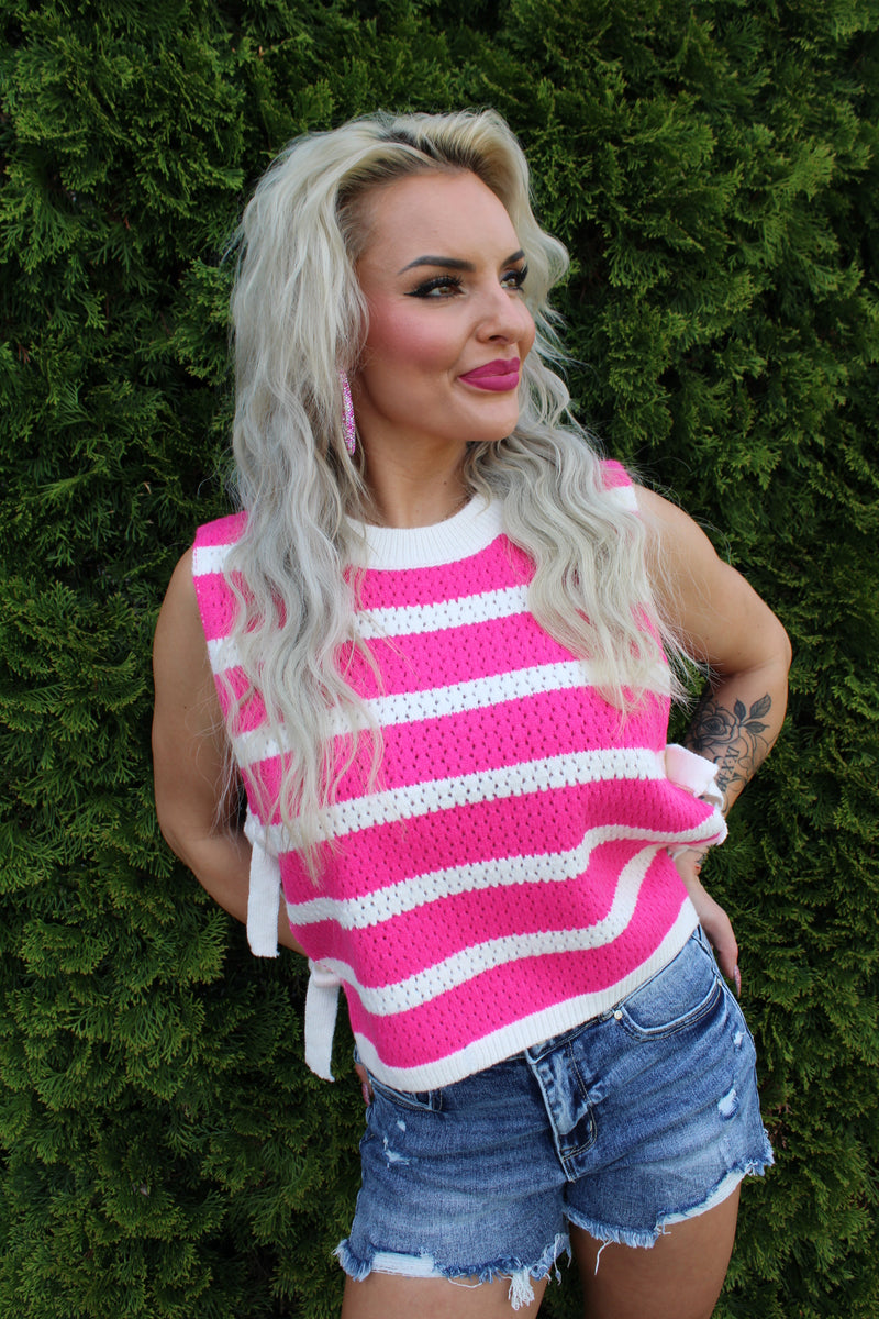 Mom Club Textured Side Bow Tie Vest | Hot Pink