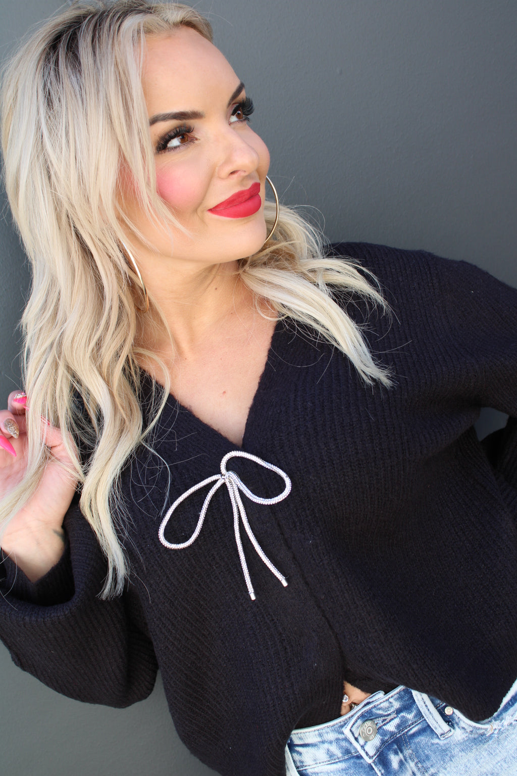 Bow Crystal Cardigan | Black