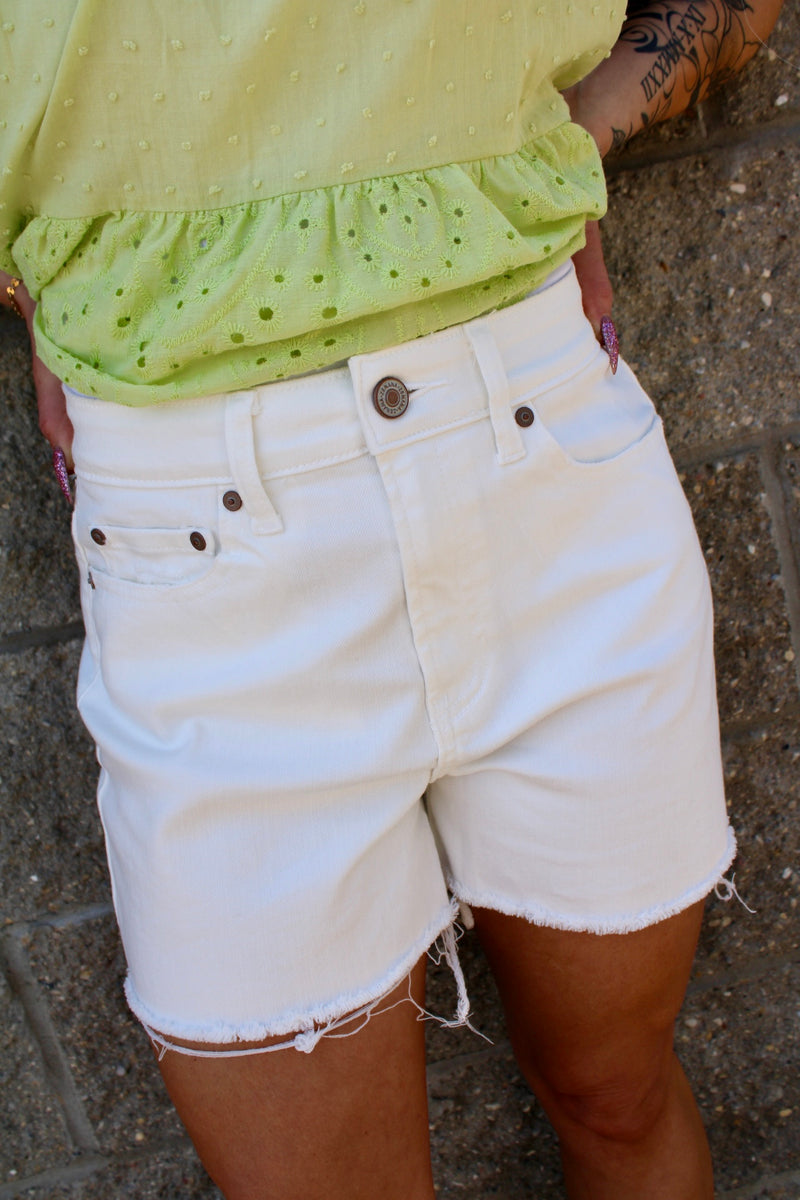 Raw Hem Denim Shorts | White