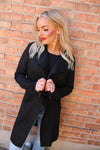 Long Sleeve Front Two Zipper Detail Faux Suede Long Jacket | Black
