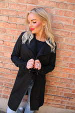 Long Sleeve Front Two Zipper Detail Faux Suede Long Jacket | Black