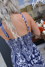 Fall Forever Damask Bow Midi Dress | Navy