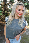 Ready Set Dolman Short Sleeve Bow French Terry Top | Charcoal