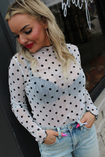 Polka Dot Mesh Top | White
