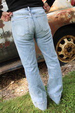Petra High Rise Super Stretch Wide Leg Jeans with Cuffed Hem