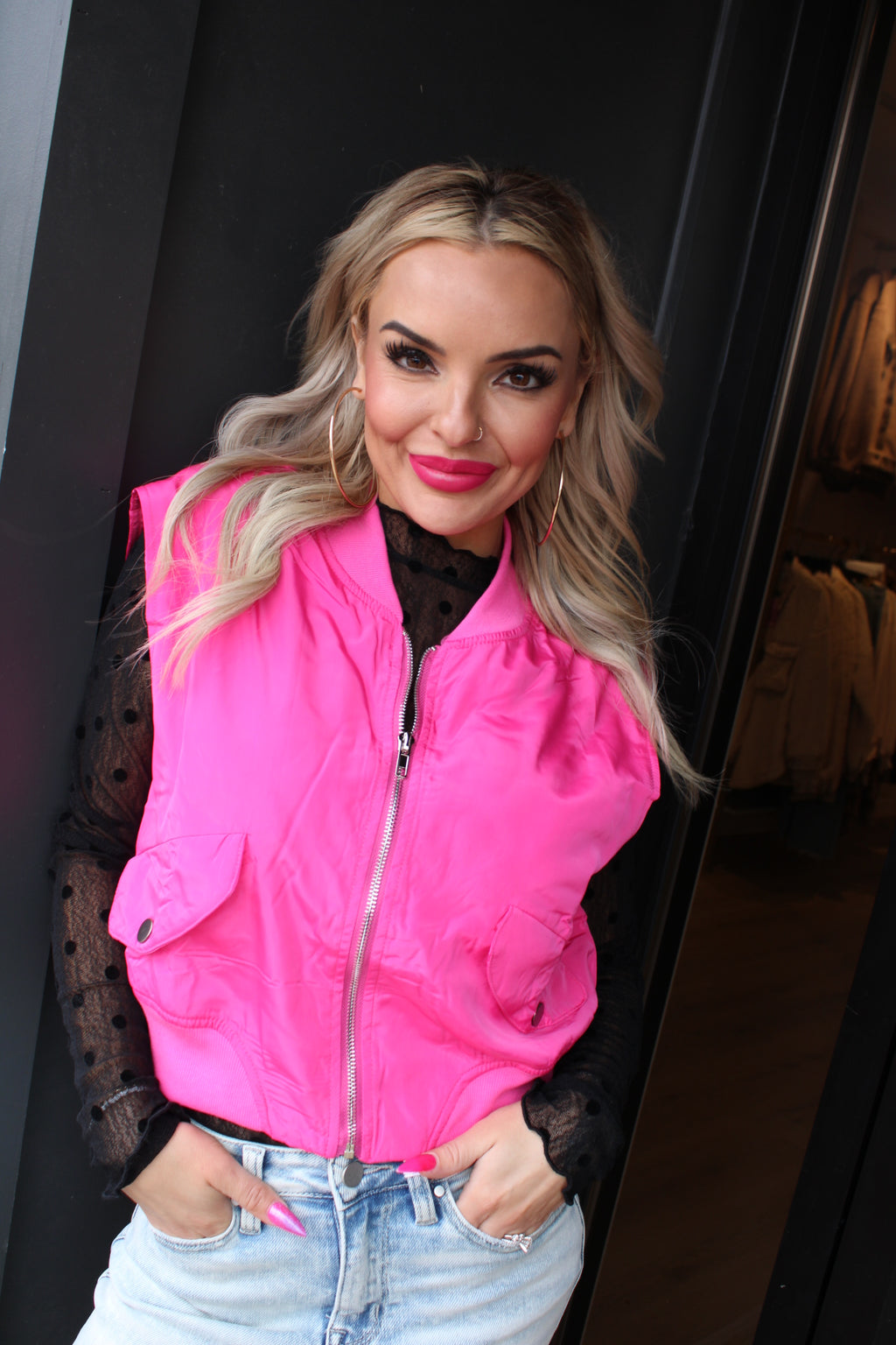 Lightweight Bomber Vest Hot Pink