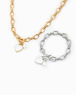 Glossy Heart Twist Chain Toggle Necklace: Gold