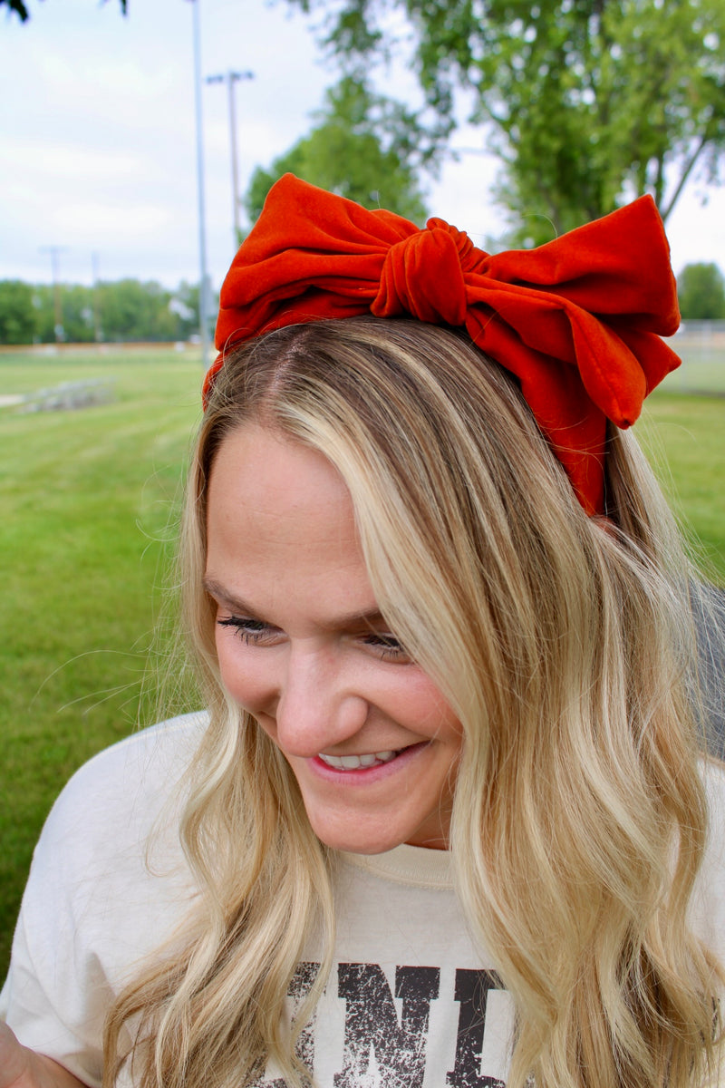 Structured Velvet Bow Headband | Burnt Orange