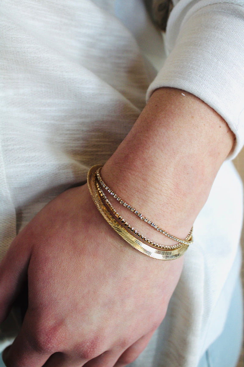 Crystal and Snake Chain Bracelet | Gold