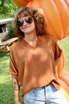 Iced Coffee Run V-Neck Puff Short Sleeve Top | Mocha