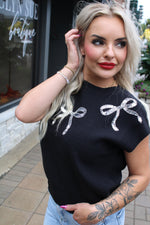 Holiday Shine Sequin Bow Sweater | Black