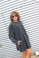 Easy Fall Long Sleeve Oversized Mini Dress | Ash Black