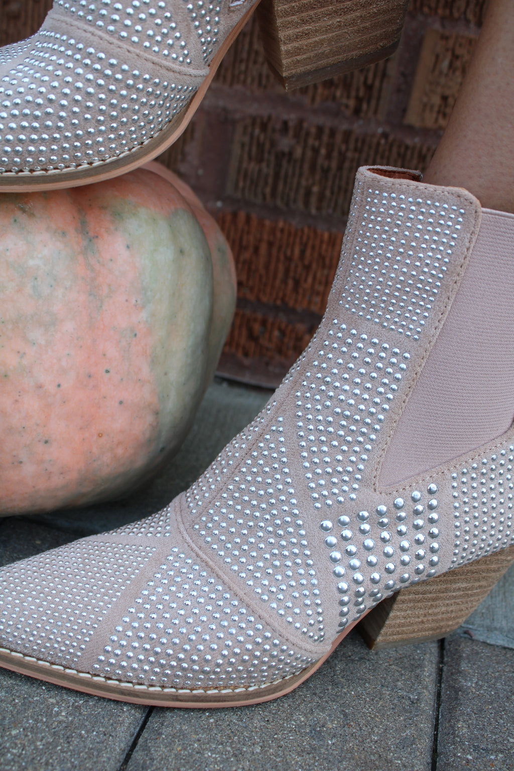 Round Stud Embellished Pointe-Toe Boots