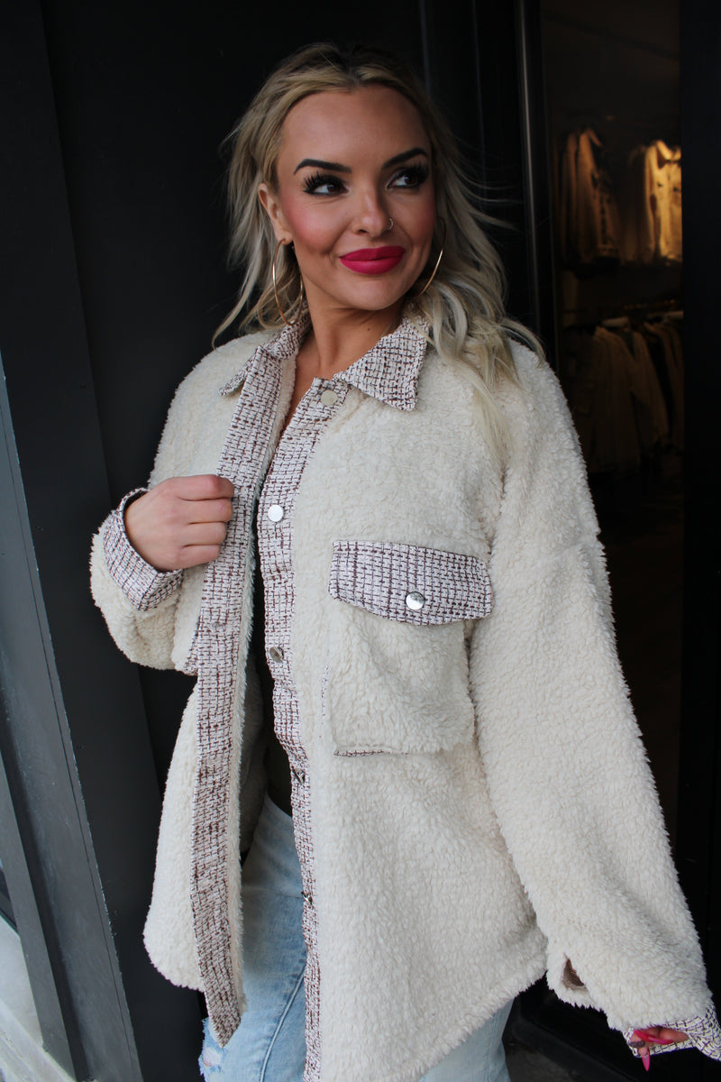 Myrtle Sherpa/Tweed Shacket | Beige