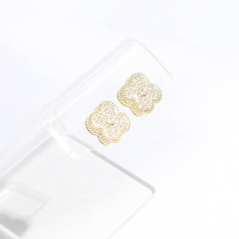 Gold Tone Outline CZ Pave Clover Post Earrings: EG / ONE SIZE