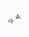 Glitter Texture Bow Earrings Rhinestone Chain Drop: Rhodium