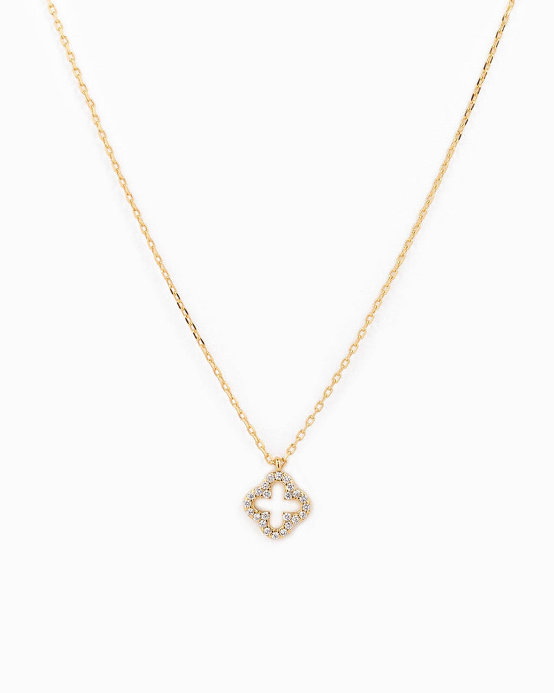 Open CZ Clover Pendant Necklace: Gold