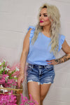 Blue Dream Waffle Knit Ruffled Sleeve Top