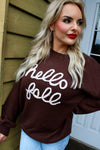Hello Fall Letter Embroidered Oversize Sweater | Brown