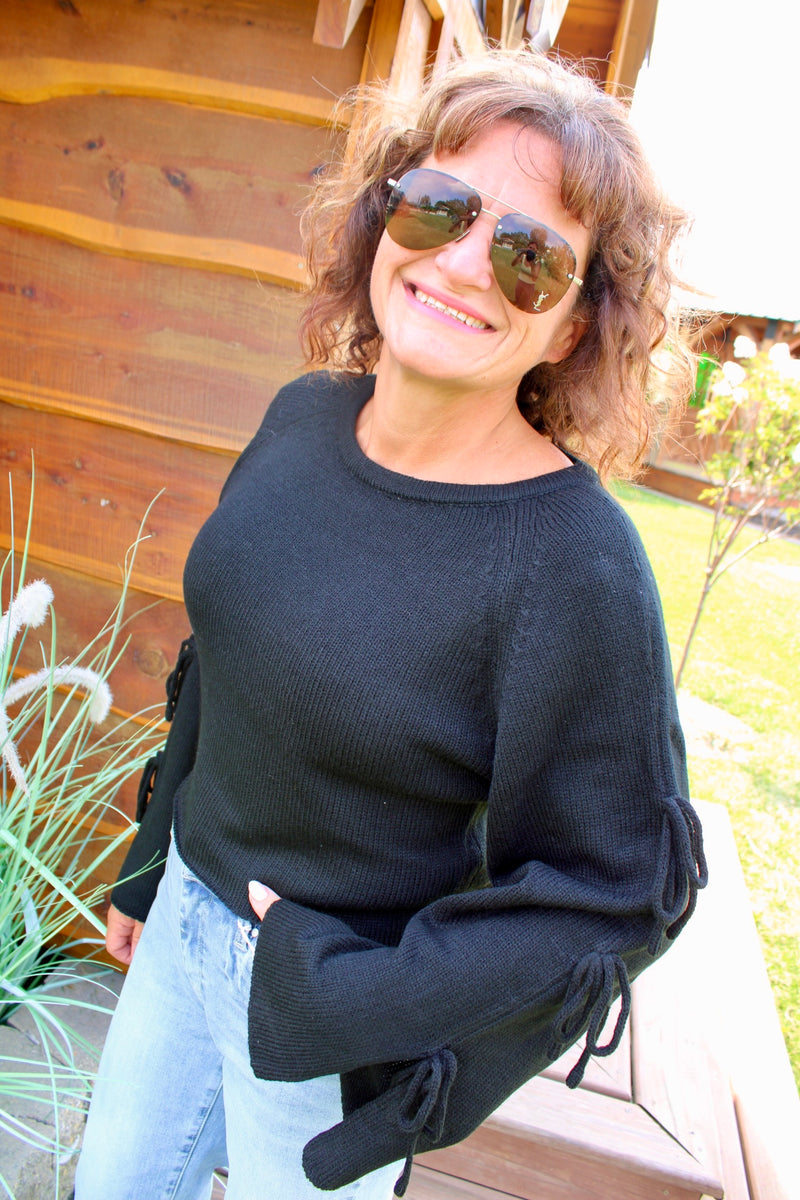 Sweet Thing Ribbon Tied Detail Sweater | Black