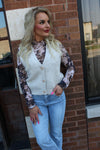 Long Sleeve Merrow Hem Floral Mesh Top | Taupe