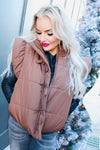Flutter Sleeve Bow Detail Puffer Vest | Brown