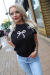 Holiday Shine Sequin Bow Sweater | Black