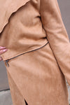 Restocked: Long Sleeve Front Two Zipper Detail Faux Suede Long Jacket