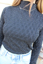 Long Sleeve Mock Neck Shine Top | Black