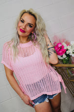 Summer Sweetie Side Tie Crochet Sweater | Pink