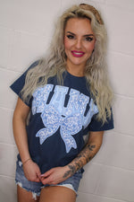 Mama Floral Bow Graphic Tee | Navy