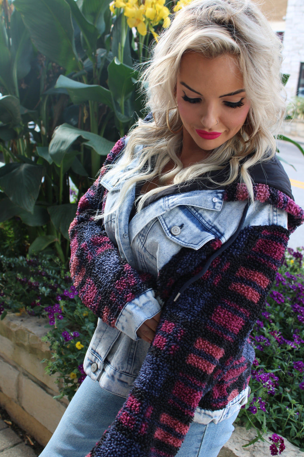 Hooded Denim with Sherpa Contrast Jacket