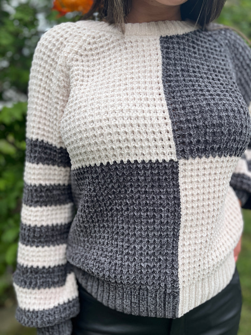 Wynona Colorblock Checkered and Stripe Knit Sweater