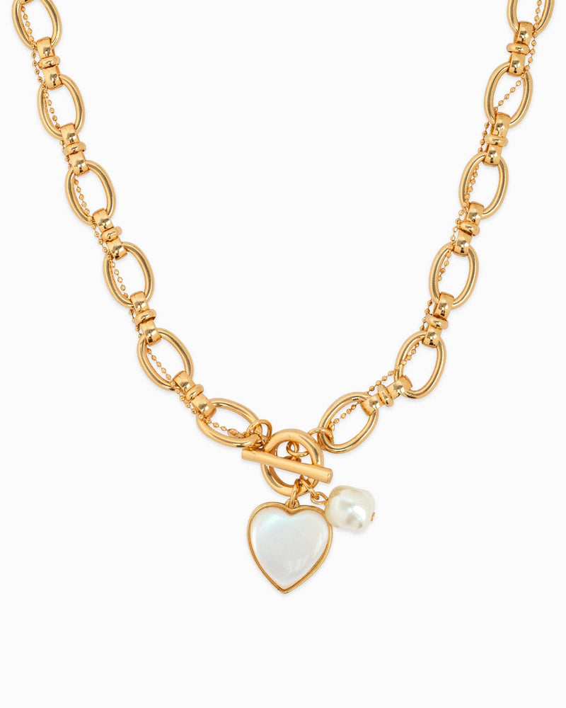 Glossy Heart Twist Chain Toggle Necklace: Gold
