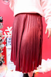 Metallic Pleated MIDI Skirt | Red