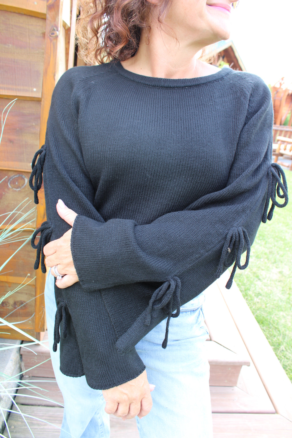 Sweet Thing Ribbon Tied Detail Sweater | Black