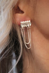 Marquise Rhinstone Bar with Drop Chain Post Back Earrings: SILVER
