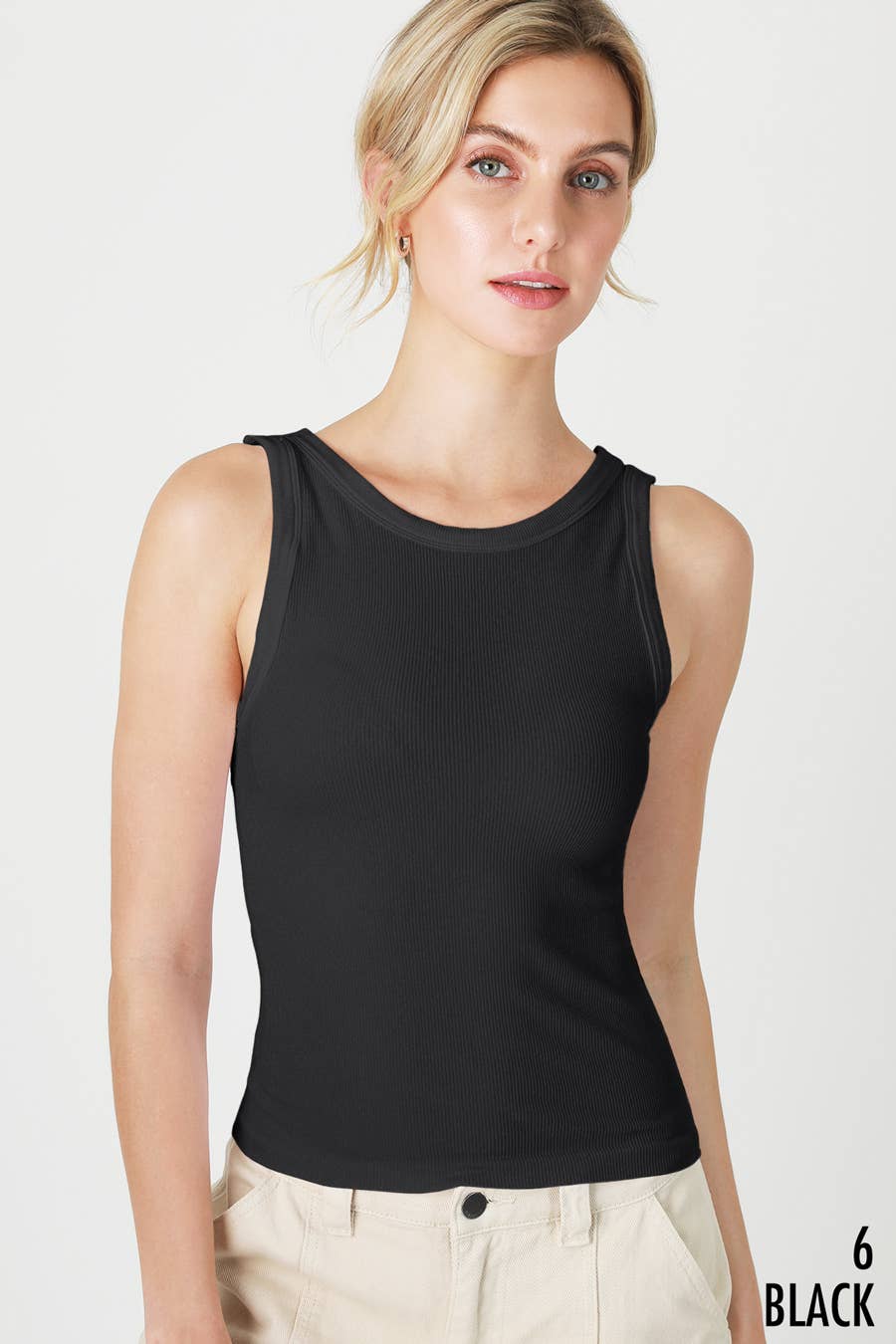 Reversible Ribbed Tank Top: Black