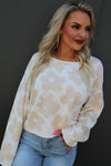 Fall 70s Vibe Lightweight Floral Sweater Beige
