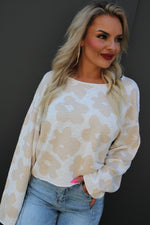 Fall 70s Vibe Lightweight Floral Sweater Beige