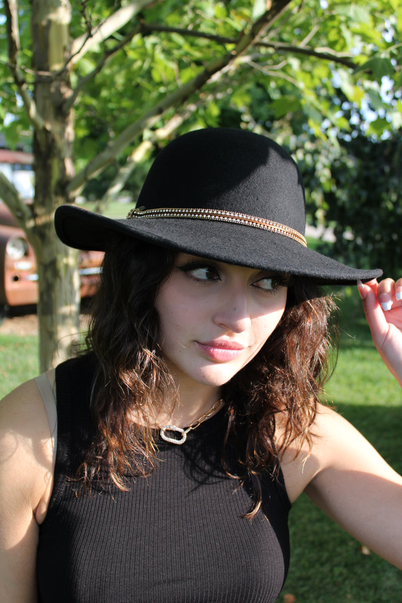 Going Places Crystal Wool Floppy Hat | Black
