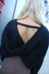 Oversized Fuzzy Sweater with Back Twist Detail | Black